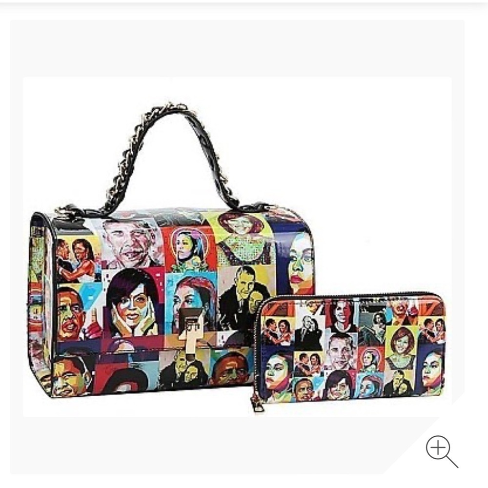 NWT 2 IN 1 OBAMA PAINTING ART SATCHEL WITH MATCHING WALLET